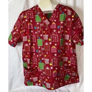 Christmas scrub top ornament candy cane presents Nurse Tech Cna Holiday S10